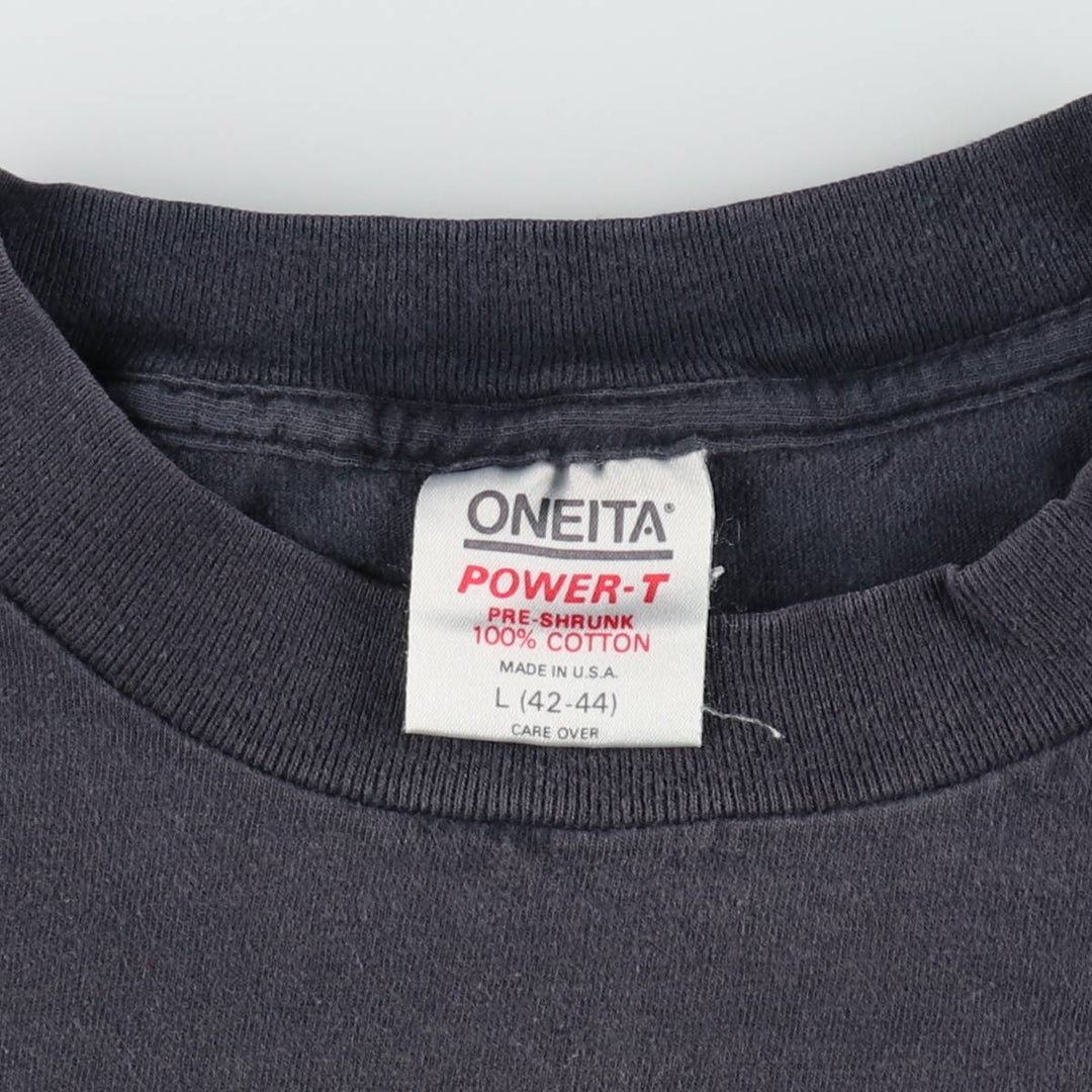 ONEITA POWER-T Printed T-Shirt, Made in USA, Men's Size L (approx.) cotton black type Vintage Second Hand