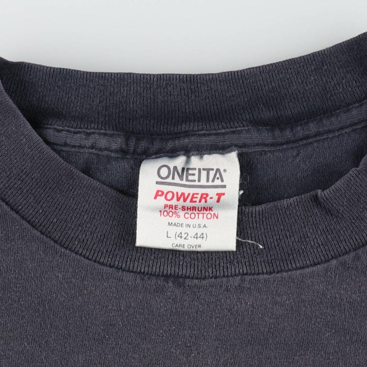 ONEITA POWER-T Printed T-Shirt, Made in USA, Men's Size L (approx.) cotton black type Vintage Second Hand