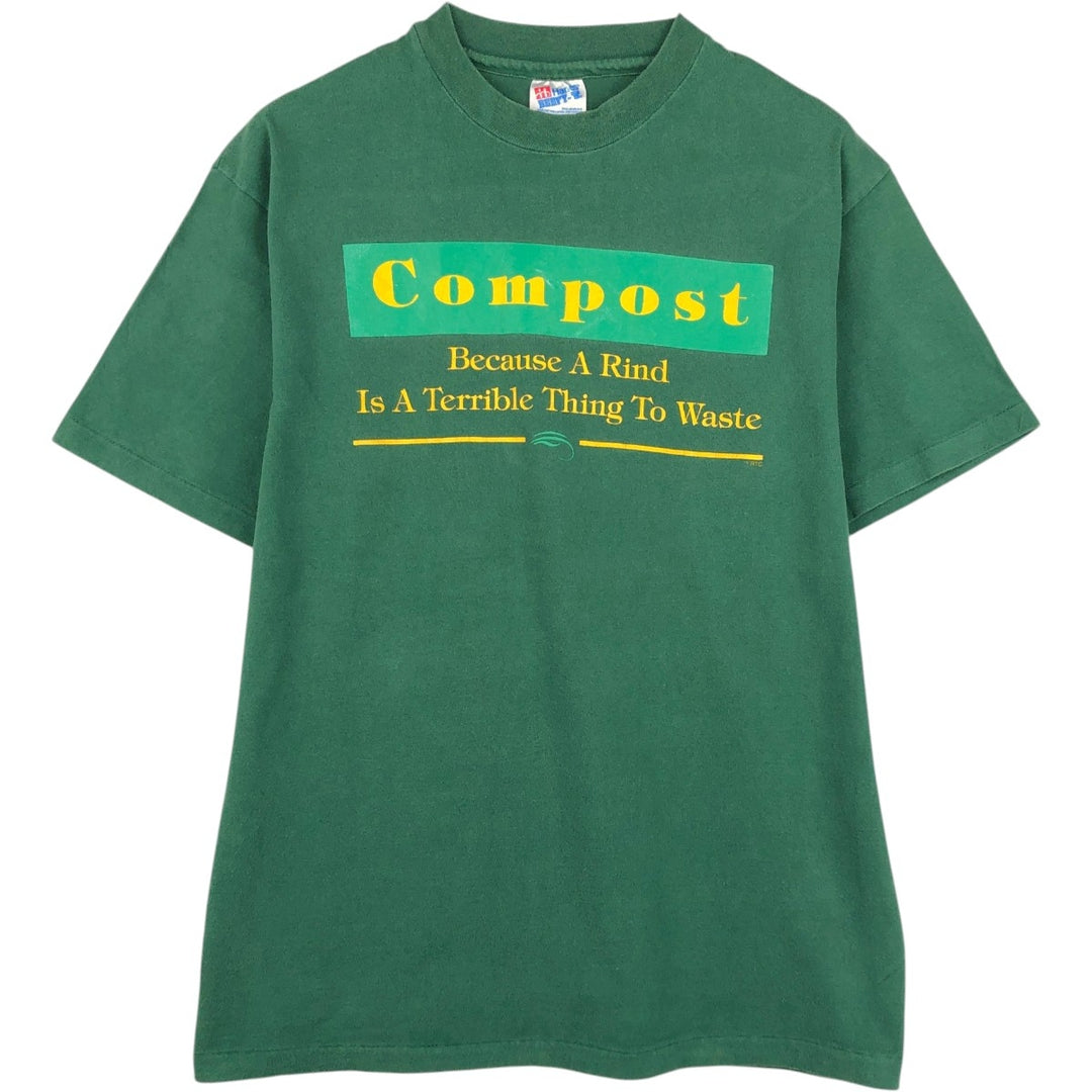 90'S Hanes BEEFY-T Printed T-shirt, Made in USA, Men's L size, Vintage cotton green type Vintage Second Hand