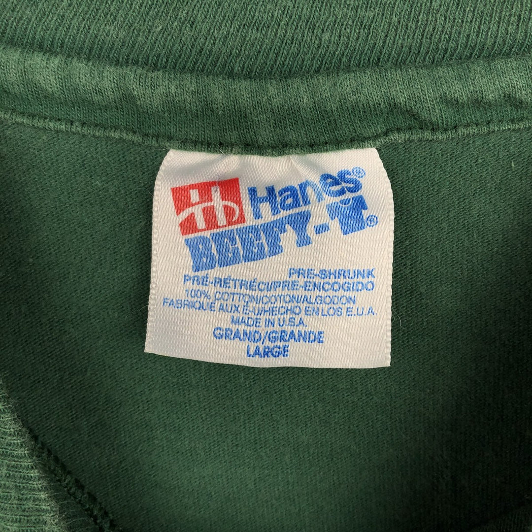 90'S Hanes BEEFY-T Printed T-shirt, Made in USA, Men's L size, Vintage cotton green type Vintage Second Hand