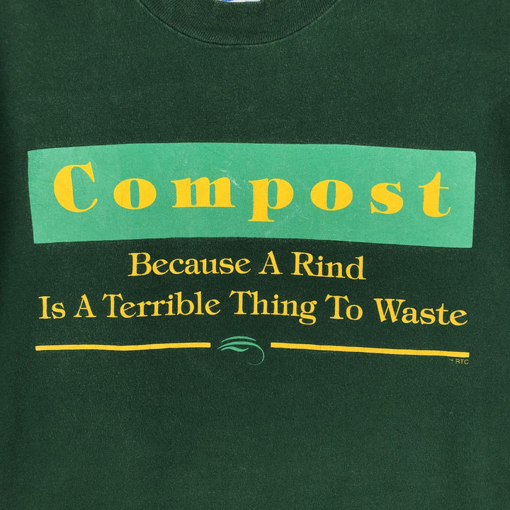 90'S Hanes BEEFY-T Printed T-shirt, Made in USA, Men's L size, Vintage cotton green type Vintage Second Hand