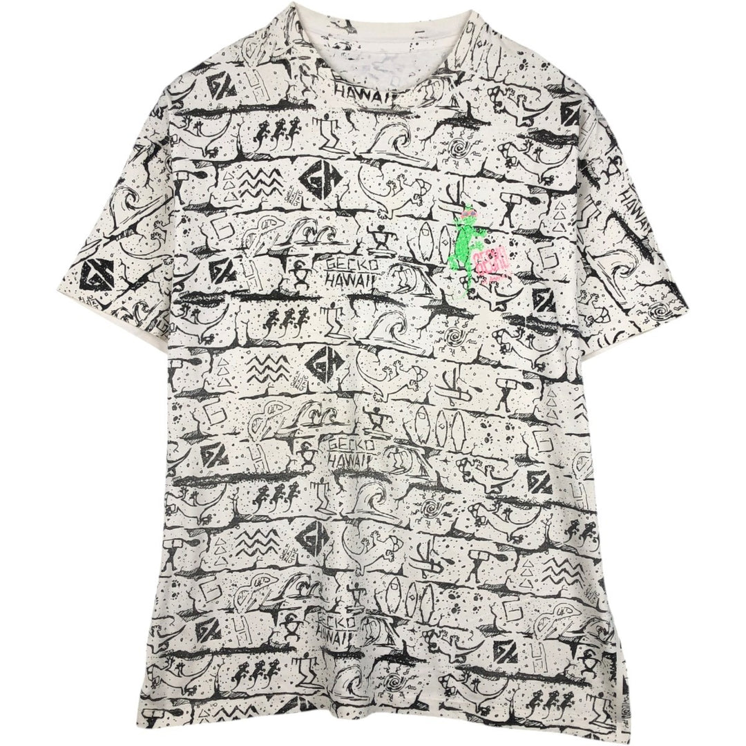90'S Gecko Hawaii all-over print t-shirt, men's size XL equivalent, vintage. unclear white type Vintage Second Hand