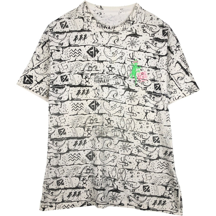 90'S Gecko Hawaii all-over print t-shirt, men's size XL equivalent, vintage. unclear white type Vintage Second Hand