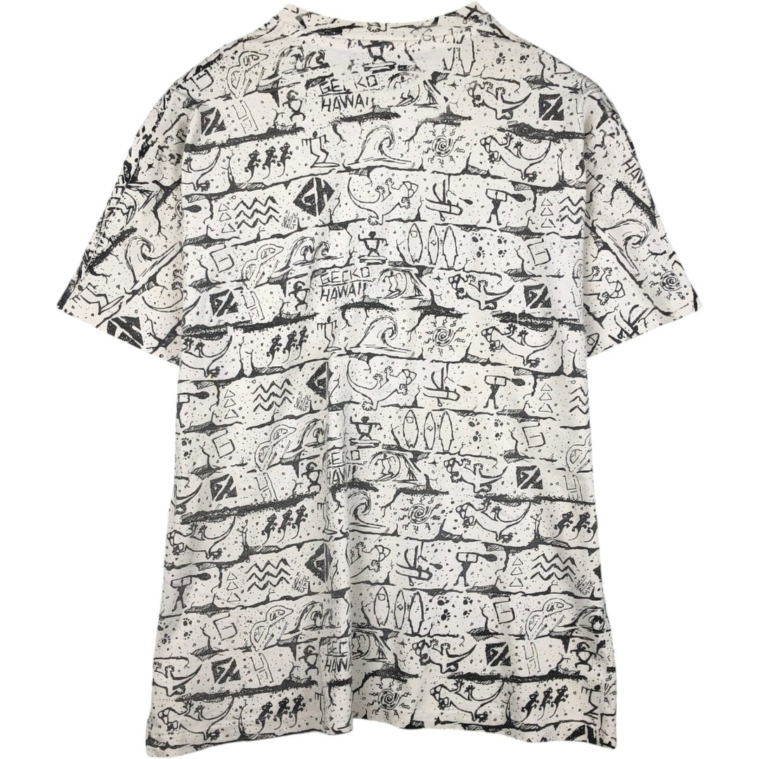 90'S Gecko Hawaii all-over print t-shirt, men's size XL equivalent, vintage. unclear white type Vintage Second Hand