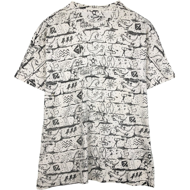 90'S Gecko Hawaii all-over print t-shirt, men's size XL equivalent, vintage. unclear white type Vintage Second Hand