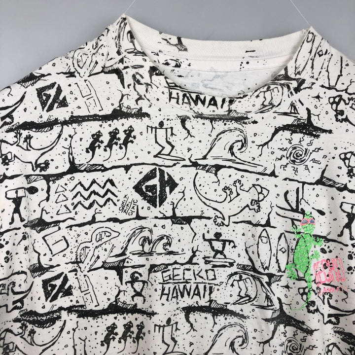 90'S Gecko Hawaii all-over print t-shirt, men's size XL equivalent, vintage. unclear white type Vintage Second Hand