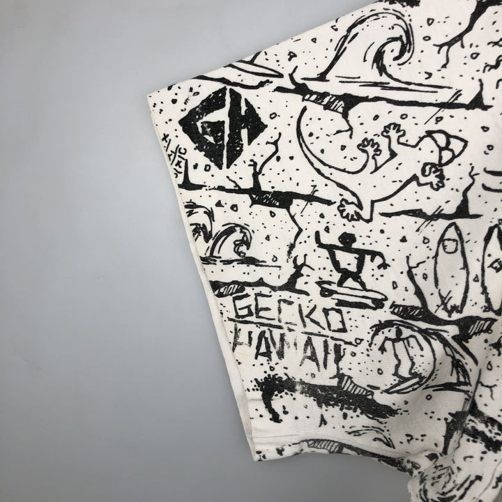 90'S Gecko Hawaii all-over print t-shirt, men's size XL equivalent, vintage. unclear white type Vintage Second Hand