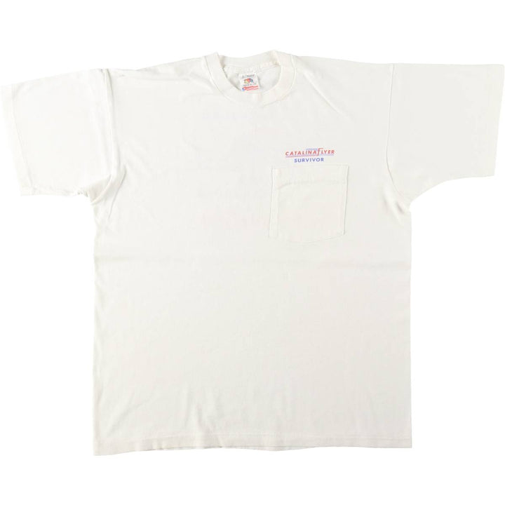 90'S Fruit of the Loom Catalina Flyer Print T-Shirt, Made in USA, Men's Size L (approx.), Vintage cotton white type Vintage Second Hand