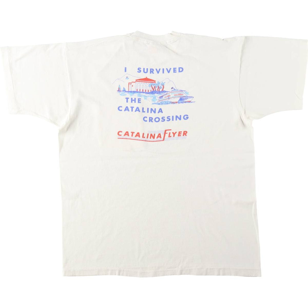 90'S Fruit of the Loom Catalina Flyer Print T-Shirt, Made in USA, Men's Size L (approx.), Vintage cotton white type Vintage Second Hand