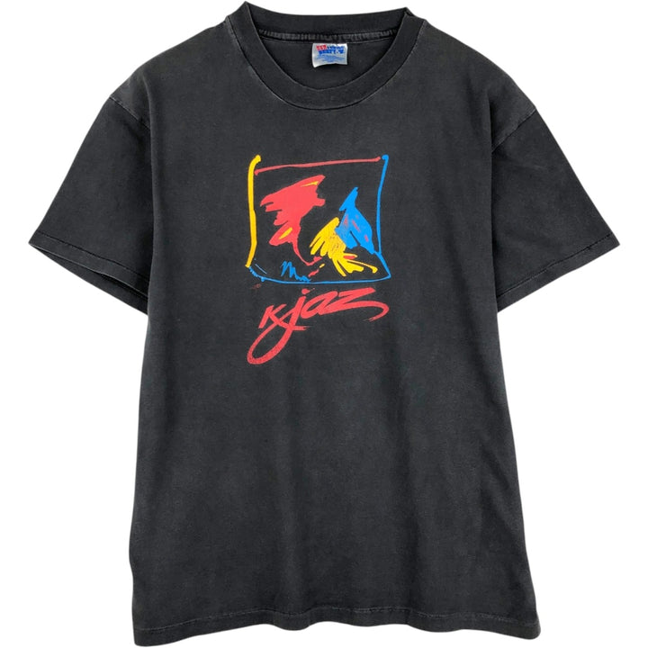 90'S Hanes BEEFY-T Printed T-shirt, Made in USA, Men's L size, Vintage cotton black type Vintage Second Hand