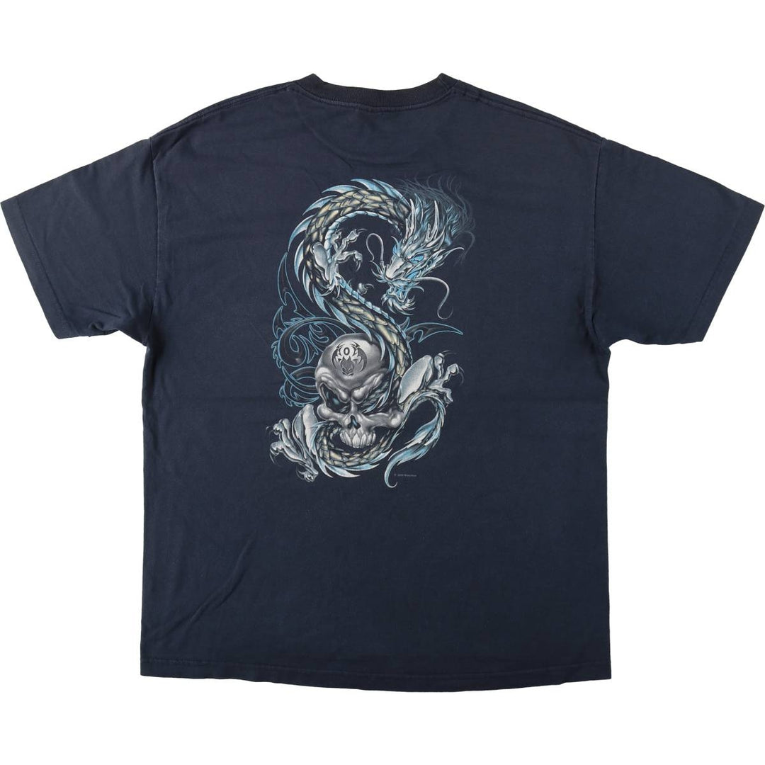 2000'S ALSTYLE Skull Pattern Dragon Pattern Print T-Shirt Men's XL (approx.) cotton navy blue type Vintage Second Hand
