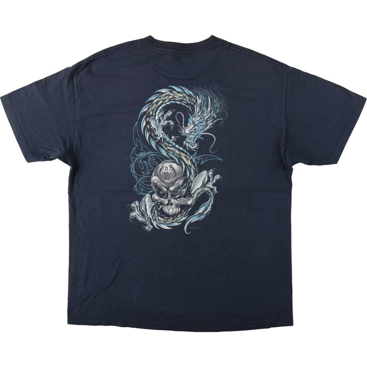 2000'S ALSTYLE Skull Pattern Dragon Pattern Print T-Shirt Men's XL (approx.) cotton navy blue type Vintage Second Hand