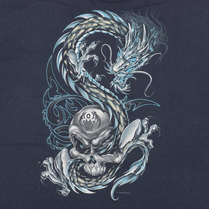 2000'S ALSTYLE Skull Pattern Dragon Pattern Print T-Shirt Men's XL (approx.) cotton navy blue type Vintage Second Hand