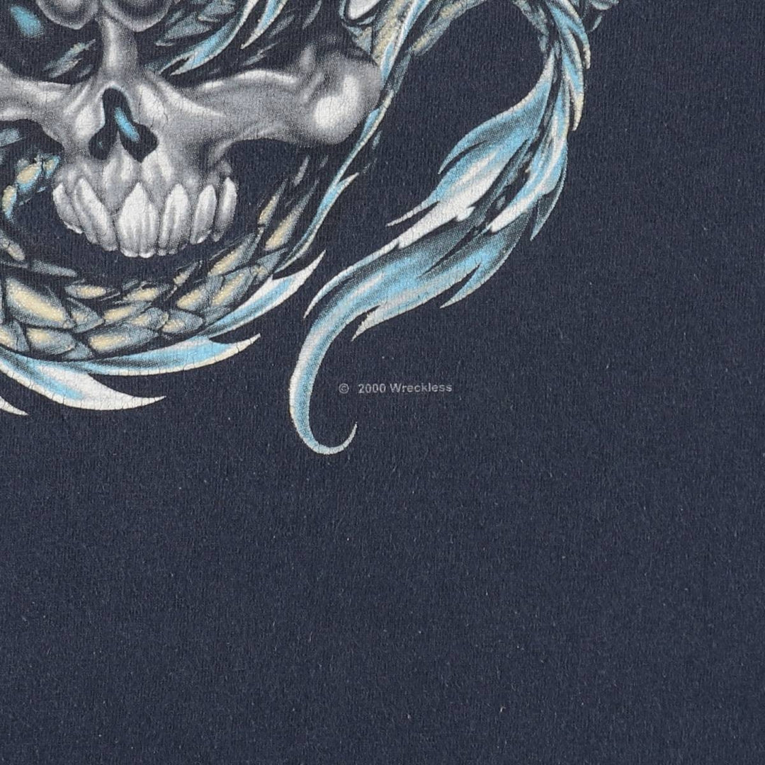 2000'S ALSTYLE Skull Pattern Dragon Pattern Print T-Shirt Men's XL (approx.) cotton navy blue type Vintage Second Hand