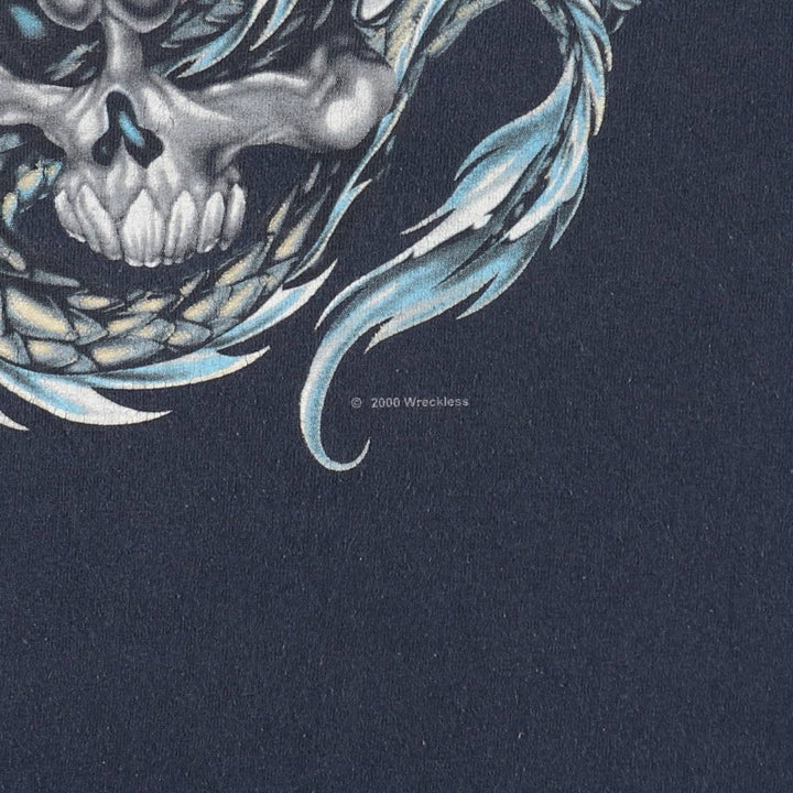 2000'S ALSTYLE Skull Pattern Dragon Pattern Print T-Shirt Men's XL (approx.) cotton navy blue type Vintage Second Hand