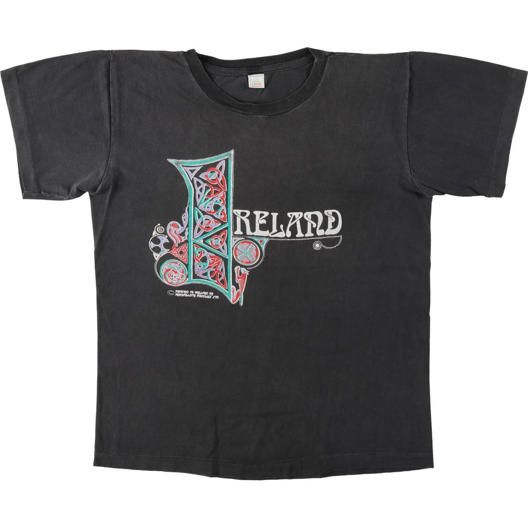 80'S printed T-shirt, men's size L equivalent, vintage. cotton black type Vintage Second Hand