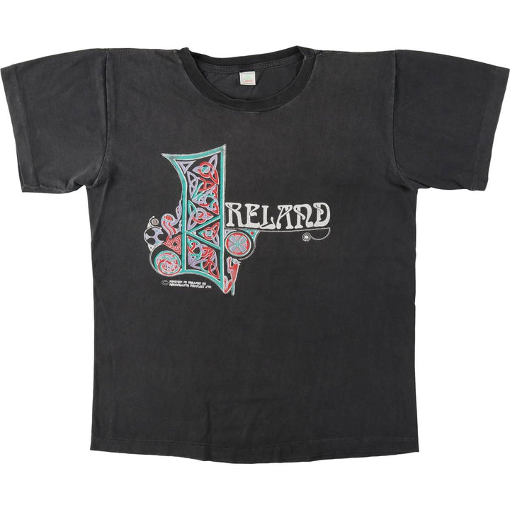 80'S printed T-shirt, men's size L equivalent, vintage. cotton black type Vintage Second Hand