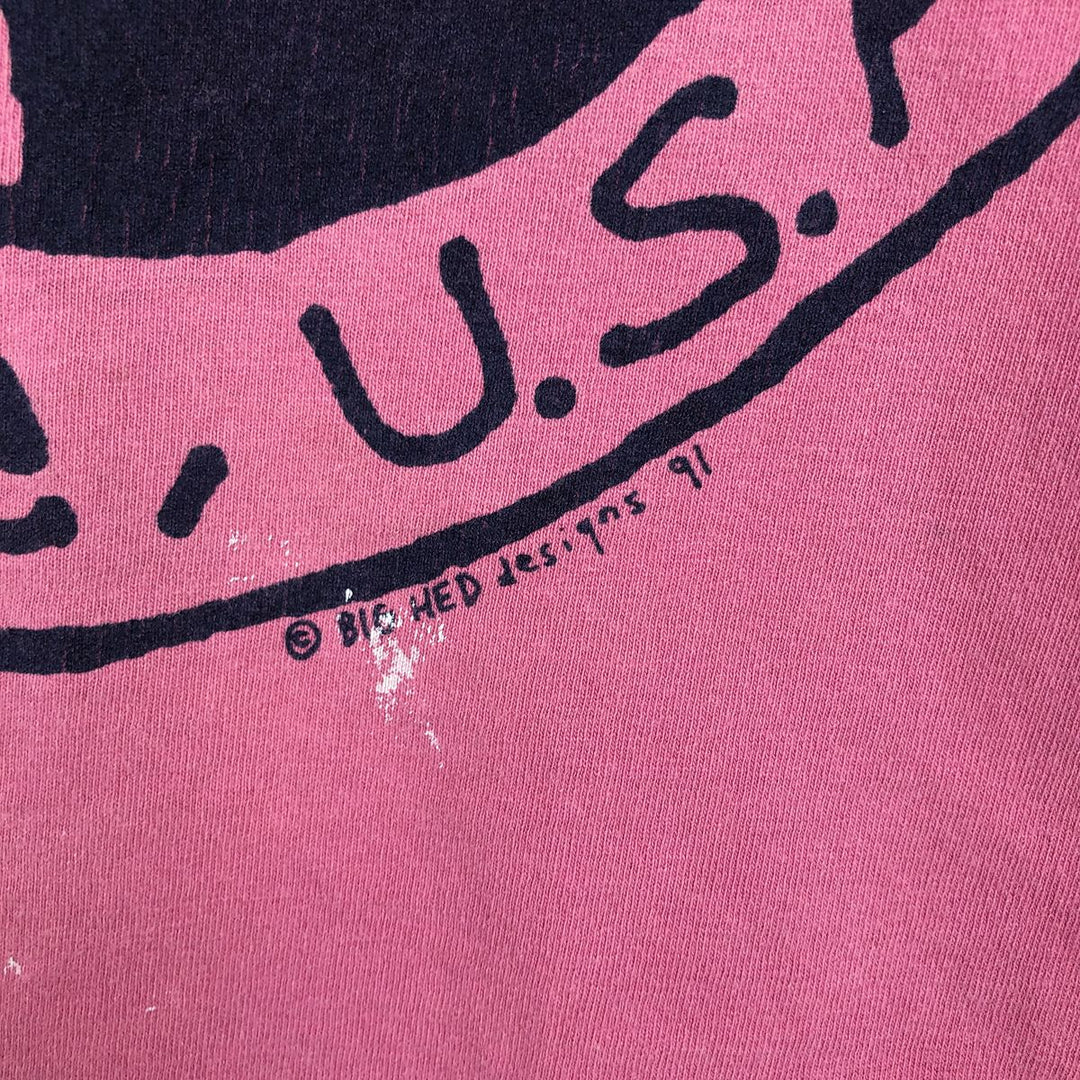 90'S BIG HED Designs Printed T-Shirt, Made in USA, Men's Size M (Equivalent), Vintage cotton pink type Vintage Second Hand