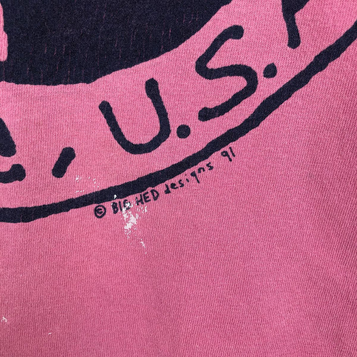 90'S BIG HED Designs Printed T-Shirt, Made in USA, Men's Size M (Equivalent), Vintage cotton pink type Vintage Second Hand