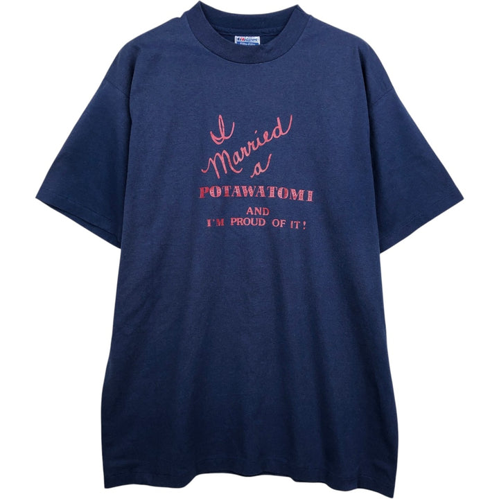 Vintage 1980'S Hanes Fifty-Fifty Blue Tag Print T-Shirt, Made in USA, Men's XL cotton navy blue type Vintage Second Hand