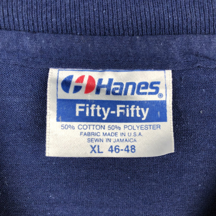 Vintage 1980'S Hanes Fifty-Fifty Blue Tag Print T-Shirt, Made in USA, Men's XL cotton navy blue type Vintage Second Hand