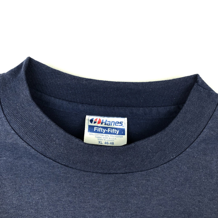 Vintage 1980'S Hanes Fifty-Fifty Blue Tag Print T-Shirt, Made in USA, Men's XL cotton navy blue type Vintage Second Hand