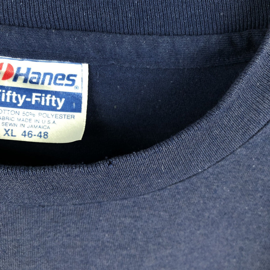 Vintage 1980'S Hanes Fifty-Fifty Blue Tag Print T-Shirt, Made in USA, Men's XL cotton navy blue type Vintage Second Hand