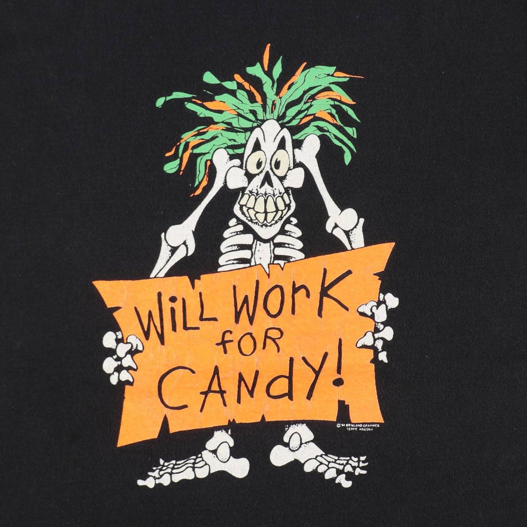 90'S Fruit of the Loom Skull Pattern Print T-Shirt, Made in USA, Men's Size L (approx.), Vintage cotton black type Vintage Second Hand