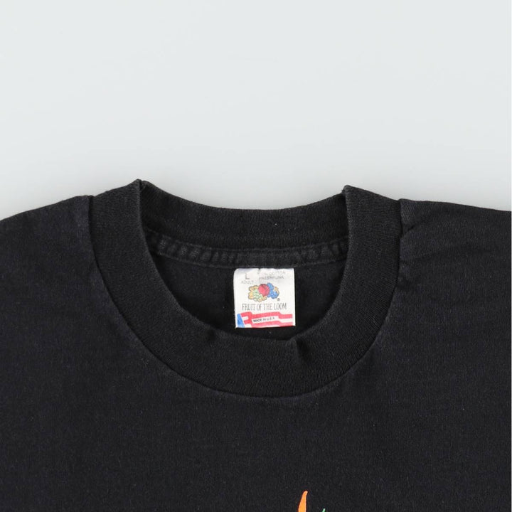 90'S Fruit of the Loom Skull Pattern Print T-Shirt, Made in USA, Men's Size L (approx.), Vintage cotton black type Vintage Second Hand