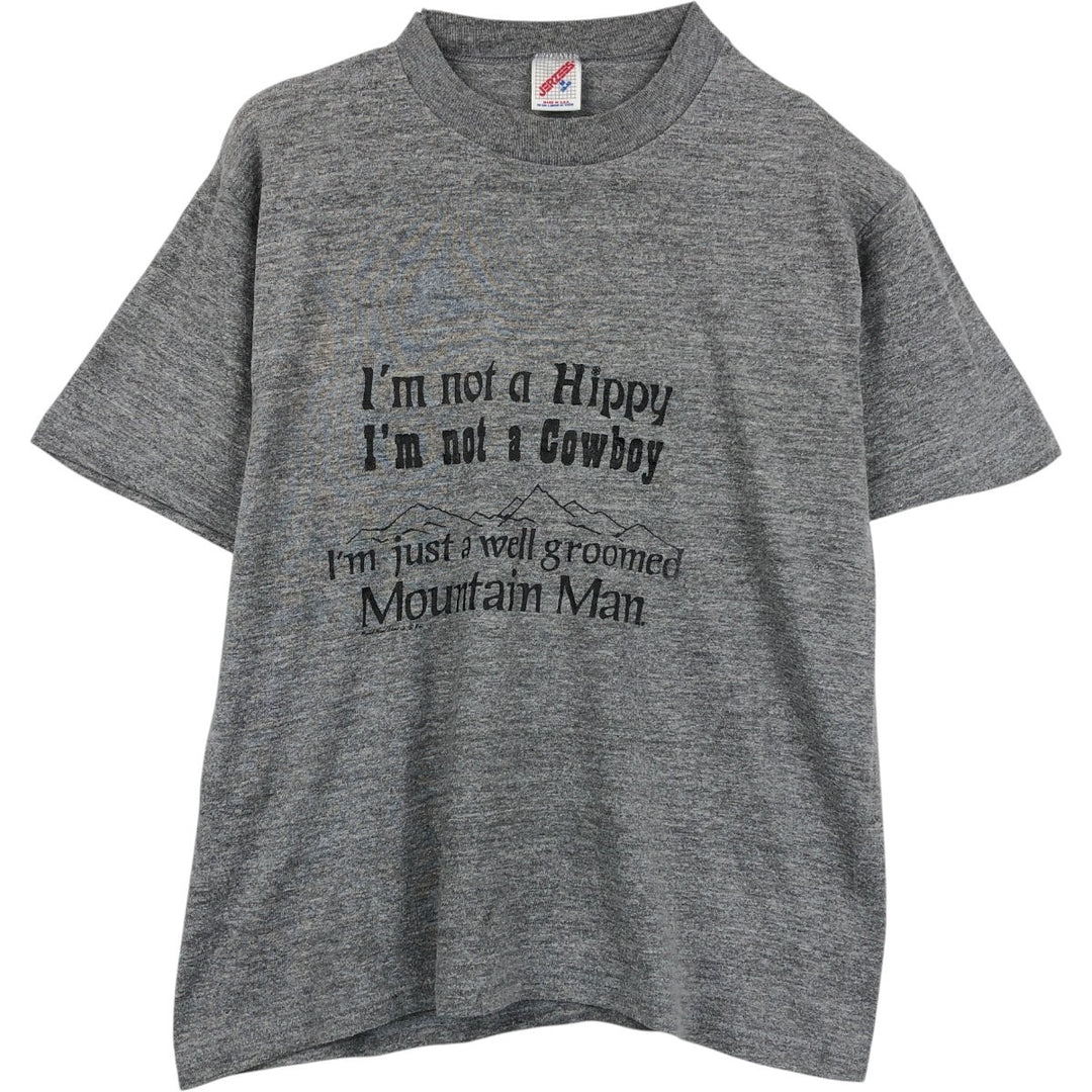 80s-90'S Jerzees Print T-Shirt, Made in USA, Men's Size M (approx.), Vintage polyester gray type Vintage Second Hand