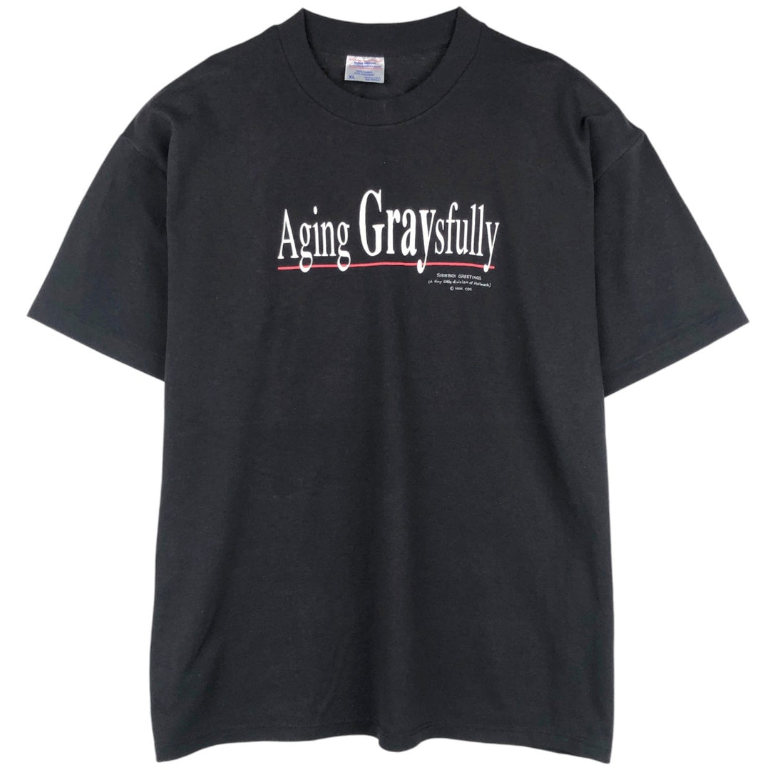 90'S SHOEBOX GREETINGS Print T-Shirt, Made in USA, Men's XL equivalent, Vintage cotton black type Vintage Second Hand