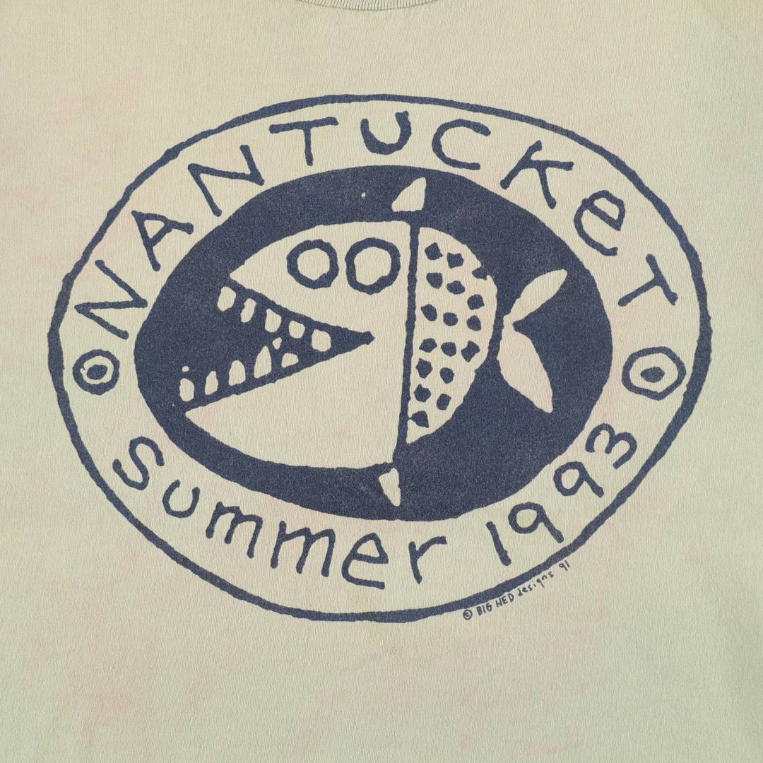 90'S Fish Print T-Shirt, Made in USA, Men's Size M (Equivalent), Vintage cotton Khaki type sage green Vintage Second Hand