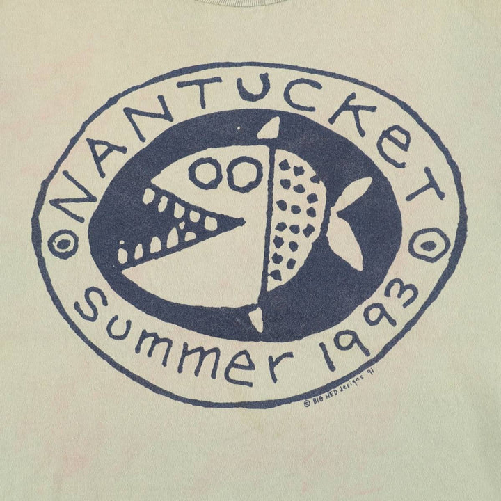 90'S Fish Print T-Shirt, Made in USA, Men's Size M (Equivalent), Vintage cotton Khaki type sage green Vintage Second Hand