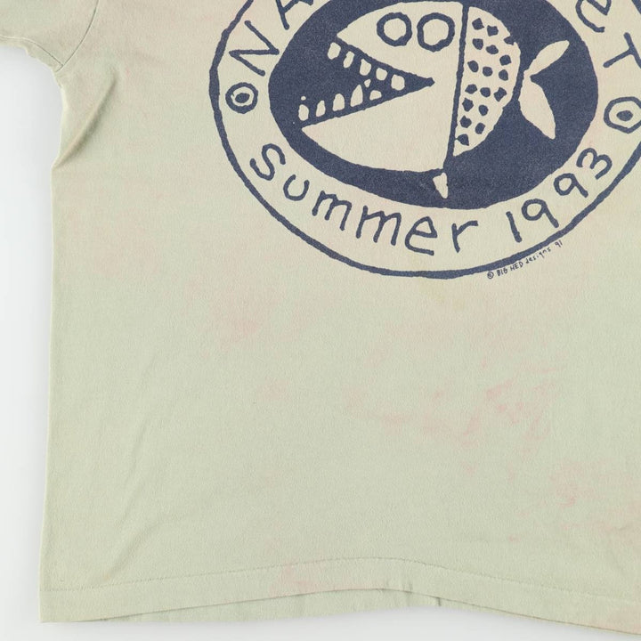 90'S Fish Print T-Shirt, Made in USA, Men's Size M (Equivalent), Vintage cotton Khaki type sage green Vintage Second Hand