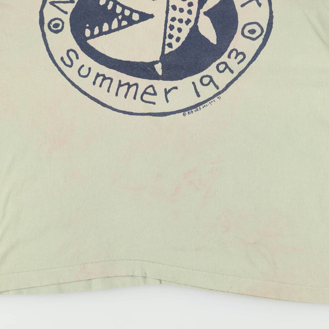 90'S Fish Print T-Shirt, Made in USA, Men's Size M (Equivalent), Vintage cotton Khaki type sage green Vintage Second Hand