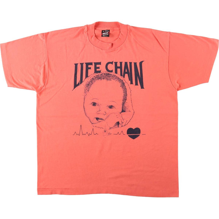 90'S Fruit of the Loom printed T-shirt, made in the USA, men's XL size, vintage cotton coral Vintage Second Hand