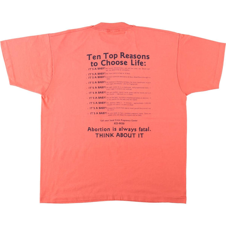 90'S Fruit of the Loom printed T-shirt, made in the USA, men's XL size, vintage cotton coral Vintage Second Hand