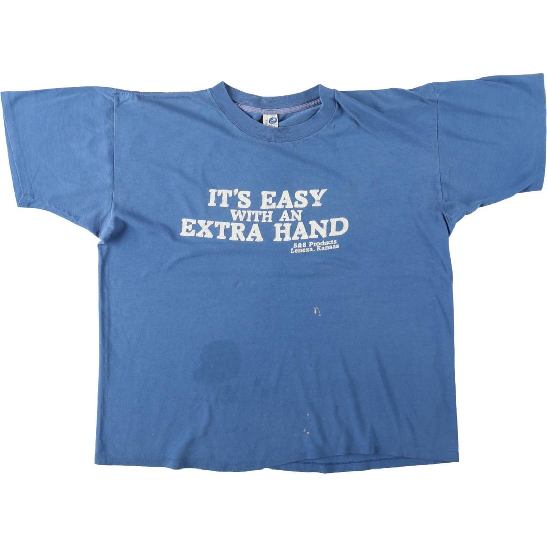 70s-80'S Artex Print T-Shirt, Made in USA, Men's XL equivalent, Vintage cotton blue type Vintage Second Hand