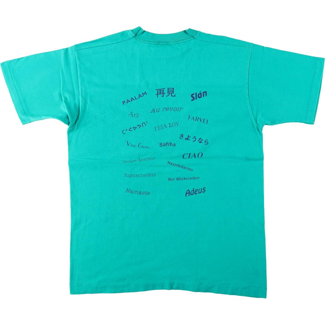 Vintage 90'S Fruit of the Loom print T-shirt, Made in Canada, Men's Size Large cotton turquoise blue Vintage Second Hand