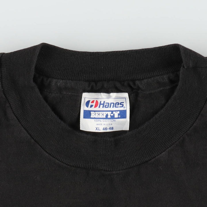 Vintage 80'S Hanes BEEFY-T Blue Tag Printed T-Shirt Made in USA Men's XL cotton black type Vintage Second Hand