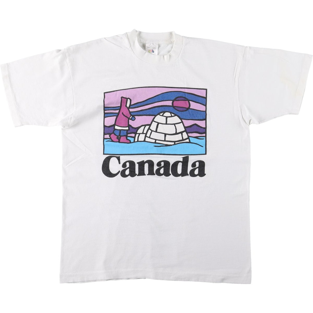 90'S Fruit of the Loom souvenir T-shirt, made in Canada, men's size L equivalent, vintage. cotton white type Vintage Second Hand