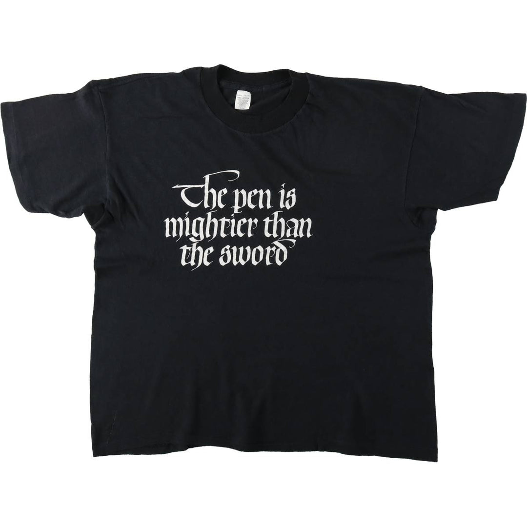 Message print t-shirt, made in USA, men's size XL (equivalent), vintage. cotton black type Vintage Second Hand