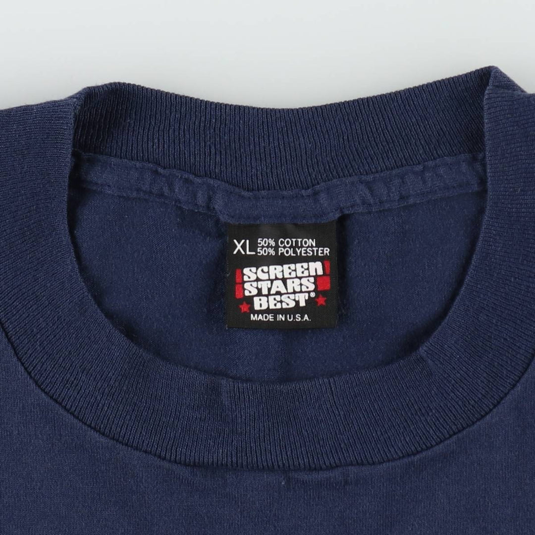 90'S SCREEN STARS Printed T-shirt Made in USA Men's XL Vintage cotton navy blue type Vintage Second Hand