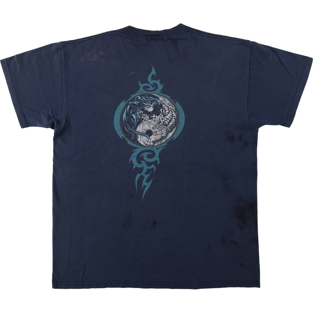 ODM Tribal Print T-Shirt (Men's Size L) cotton navy blue type Vintage Second Hand