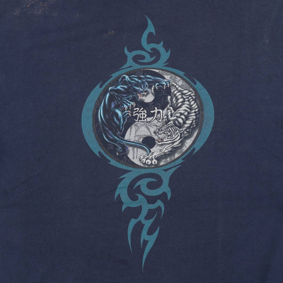 ODM Tribal Print T-Shirt (Men's Size L) cotton navy blue type Vintage Second Hand