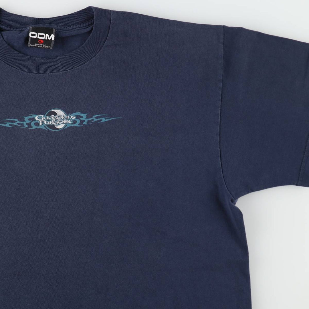 ODM Tribal Print T-Shirt (Men's Size L) cotton navy blue type Vintage Second Hand