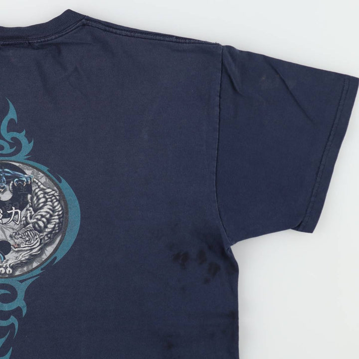 ODM Tribal Print T-Shirt (Men's Size L) cotton navy blue type Vintage Second Hand
