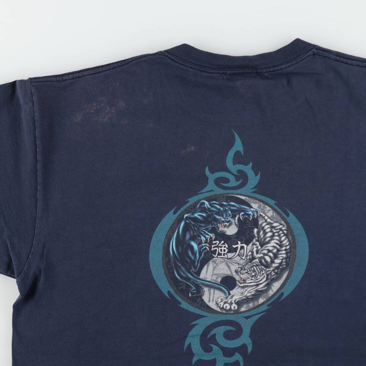 ODM Tribal Print T-Shirt (Men's Size L) cotton navy blue type Vintage Second Hand