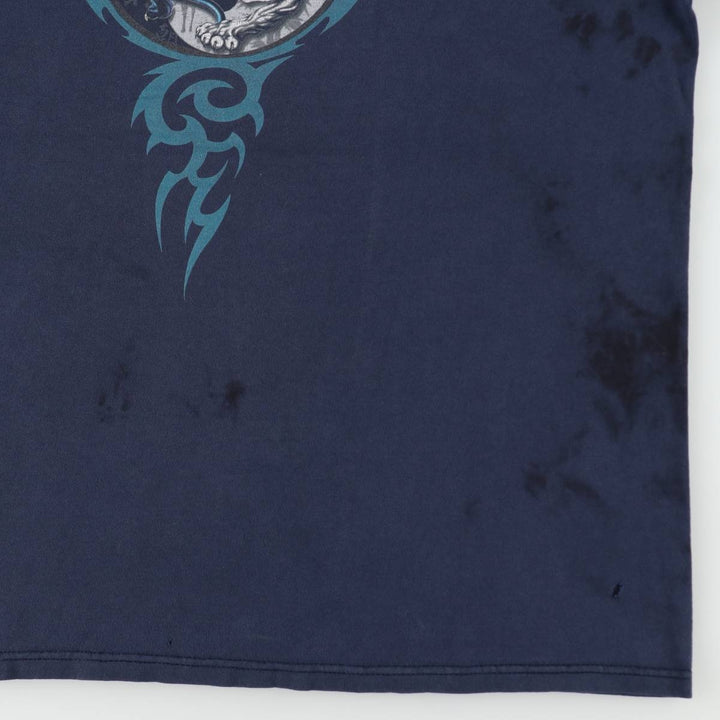ODM Tribal Print T-Shirt (Men's Size L) cotton navy blue type Vintage Second Hand