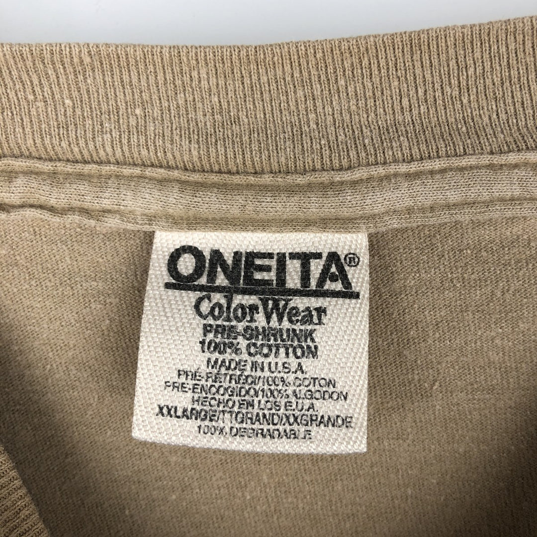 90'S ONEITA Printed T-Shirt, Made in USA, Men's XXL, Vintage cotton Beige type Vintage Second Hand